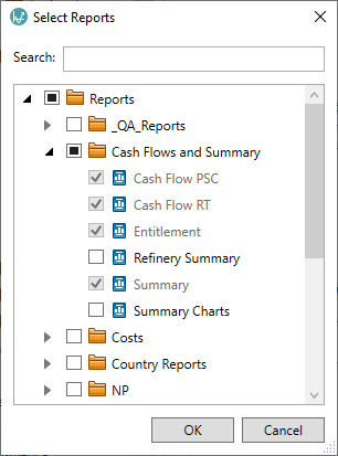 Select Reports window